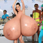 Mega busty babe Ka.Pe. preforming topless in public