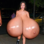 Ol.Ro. naked on the street bouncing her giant tits
