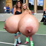Pe.Li. exposing her giant silicone tits at a rolling skating event