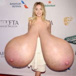 Sy.Sw. flopping her huge pendulous tits out in public