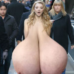 Na.Do. naked on the streets swinging her massive pendulous tits