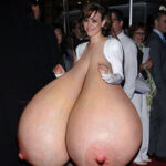 Ra.Mc. in a white dress pops out her giant heavy tits
