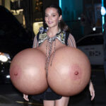 Alicia V. flopping her massive silicone tits out in public