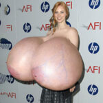 De.An.Wo. exposing her giant silicone tits covered in cum