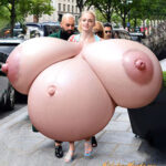 So.Tu. exposing her massive tits and pregnant belly on the street