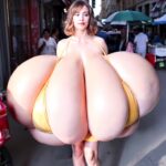 Ali.Bri. massive tits in a skimpy bikini walking on the street