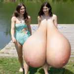 Al.Da. exposing her giant naked tits at the lake