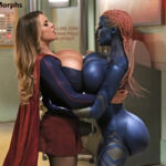 Super Girl big tits against big butt