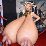 Sc.Jo. flopping her huge milky cow tits out on the red carpet