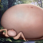 Delia Rose giant pregnant belly and futa cock in the forest