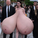 An.Ha. topless flopping her huge tits out in public