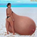 Ki.Ka. dragging her giant tits to the beach
